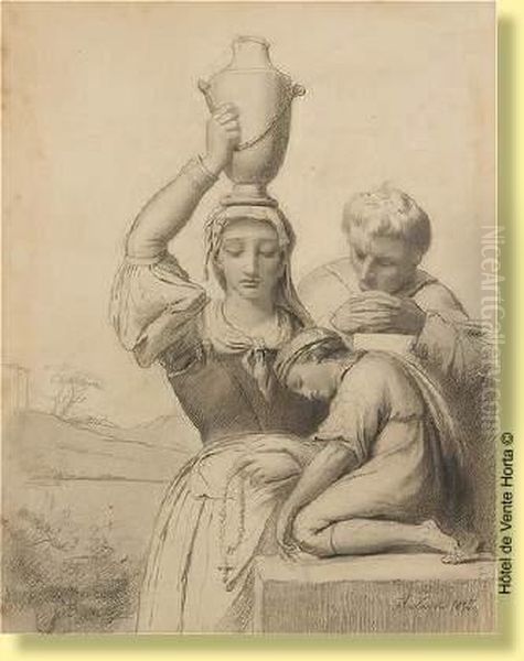 La Porteuse D'eau Et Sa Famille Oil Painting by Francois Joseph Navez