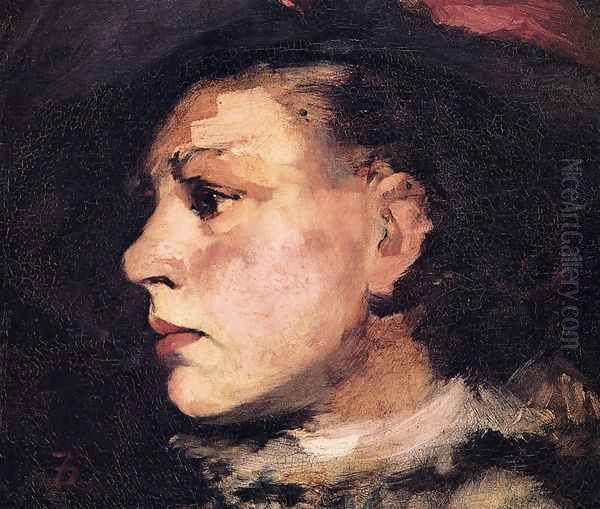 Profile of Girl with Hat Oil Painting by Frank Duveneck