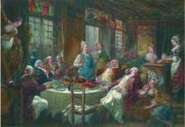 Banquet A L'auberge Sous Louis Xv Oil Painting by Joseph Navlet