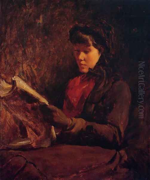 Girl Reading Oil Painting by Frank Duveneck