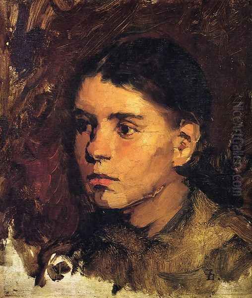 Head of a Young Girl I Oil Painting by Frank Duveneck