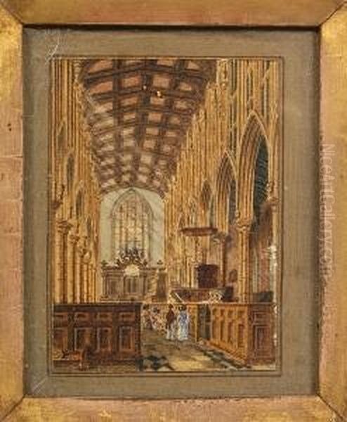 Melford Church Interior, Looking Towards The East Window Oil Painting by J. P. Neale