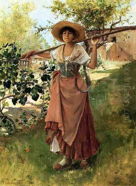 Italian Girl with Rake by Frank Duveneck