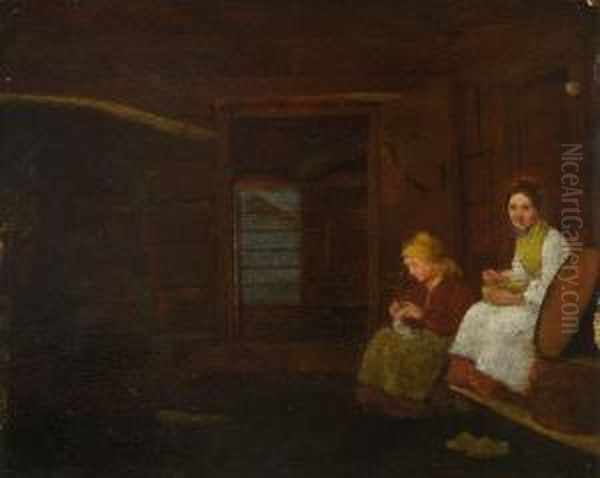 Zwei Bauerinnen In Der Stube Oil Painting by Johann Michael Neder