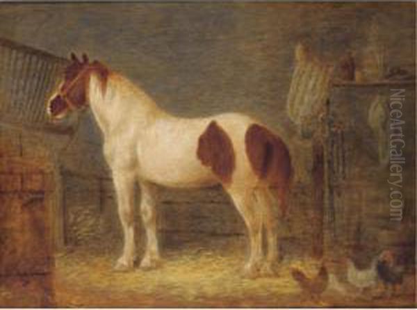 A Horse In A Barn Oil Painting by Johann Michael Neder