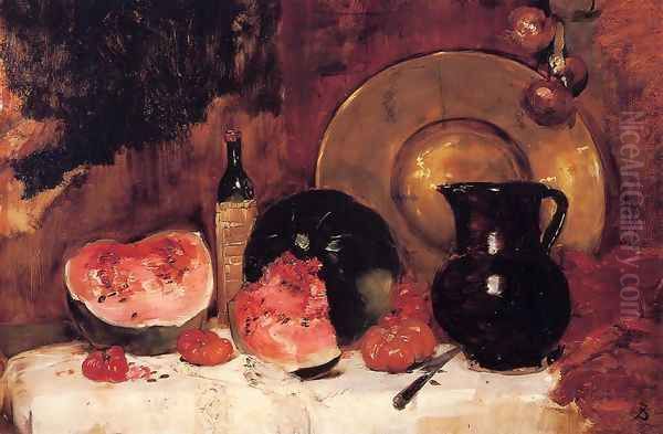 Still Life with Watermelon Oil Painting by Frank Duveneck