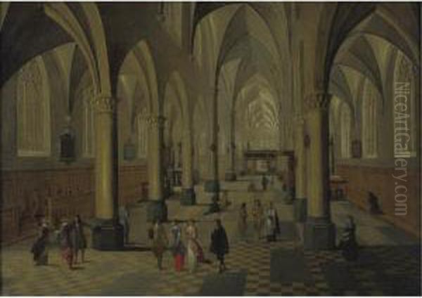 Interior Of A Cathedral With Elegant Figures In The Foreground Oil Painting by Peeter, the Elder Neeffs