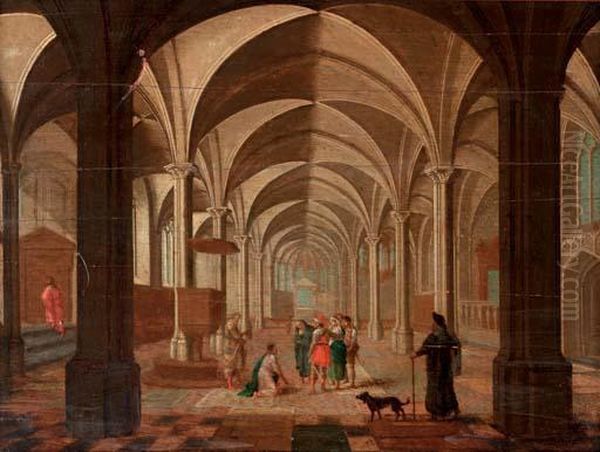 The Transept Of A Gothic Church With Christ And The Woman Taken In Adultery Oil Painting by Peeter, the Elder Neeffs