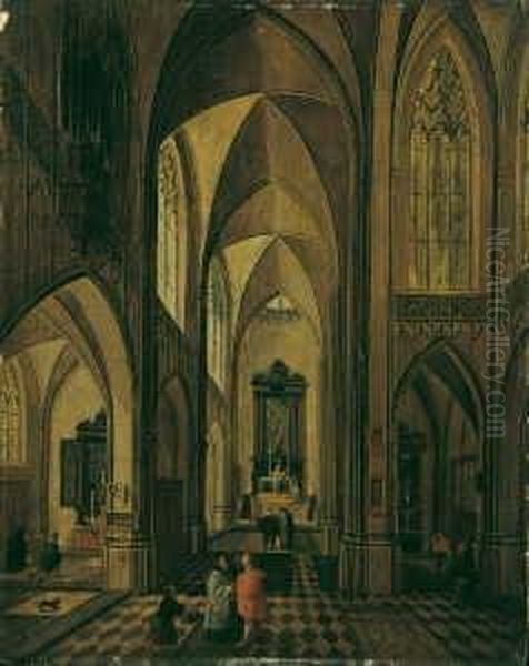 Kircheninterieur Mit Reicher Figurenstaffage. Oil Painting by Peeter, the Elder Neeffs