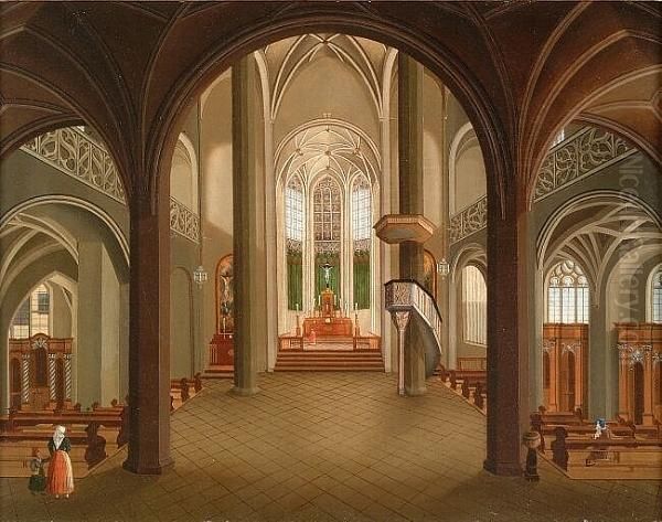 Figures In A Church Interior Oil Painting by Peeter, the Elder Neeffs