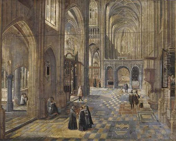 The Interior Of A Gothic Church Oil Painting by Peeter, the Elder Neeffs