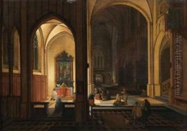 Interieur D'eglise Oil Painting by Pieter Neefs The Elder, Frans The Younger Francken