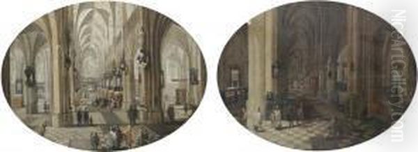 The Interior Of Antwerp Cathedral By Day; And The Interior Ofantwerp Cathedral By Night Oil Painting by Pieter Neefs The Elder, Frans The Younger Francken