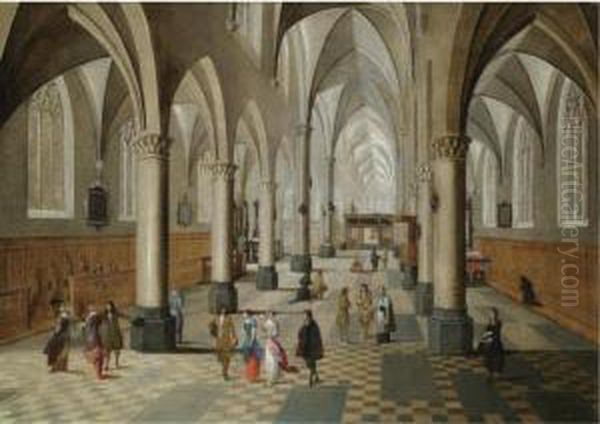 A Cathedral Interior With Figures Oil Painting by Pieter Neefs The Elder, Frans The Younger Francken