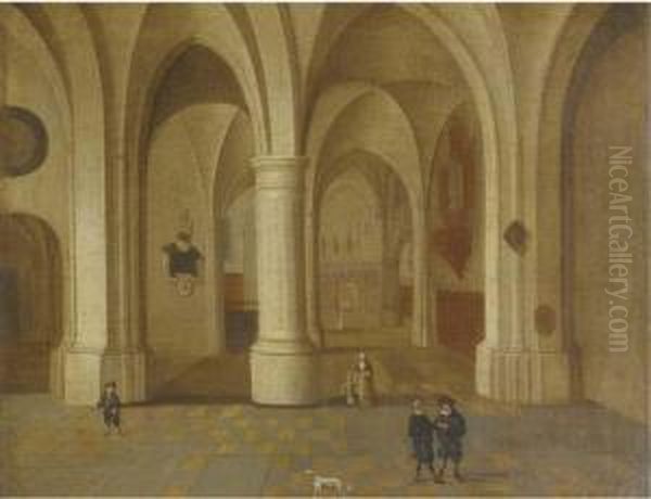 A Church Interior With Elegant Figure In The Foreground Oil Painting by Pieter Neefs The Elder, Frans The Younger Francken