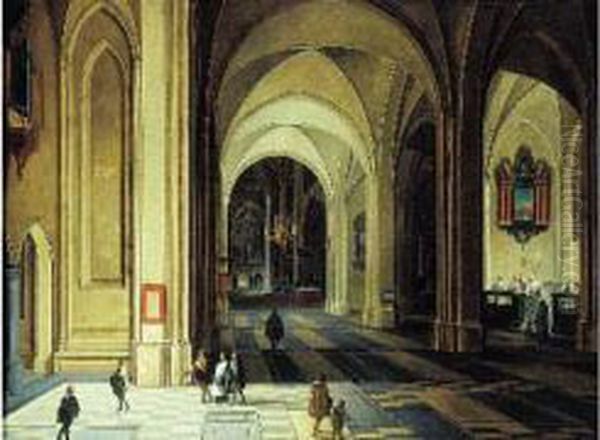 Interieur D'eglise Avec Des Personnages Oil Painting by Pieter Neefs The Elder, Frans The Younger Francken