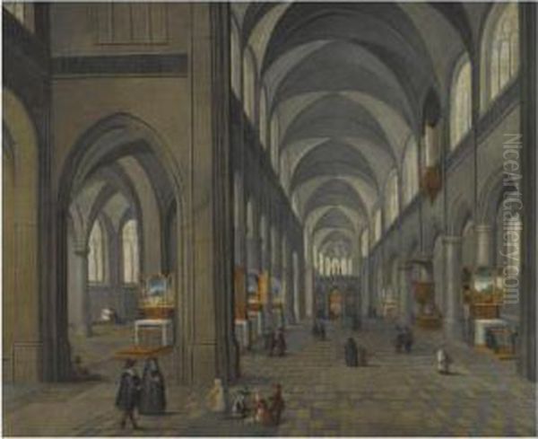 The Interior Of A Gothic Church, A Free Depiction Of The Interior Of Antwerp Cathedral Oil Painting by Pieter Ii Neefs