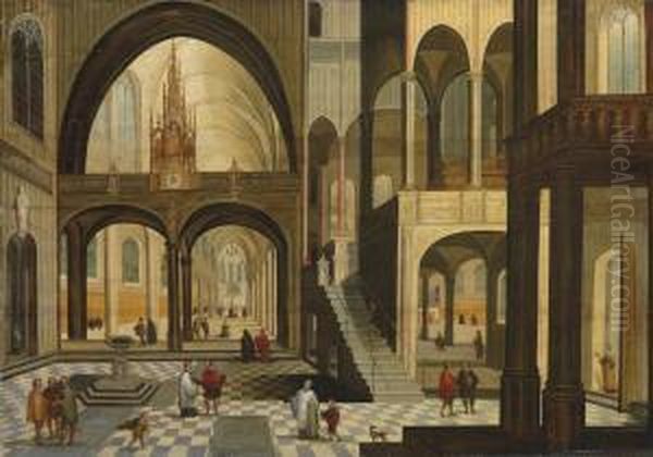 The Interior Of A Gothic Church With A Carved Roodscreen Oil Painting by Pieter Ii Neefs