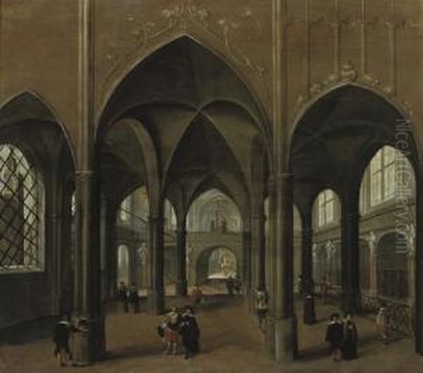 The Interior Of A Church With Elegant Figures Oil Painting by Pieter Ii Neefs