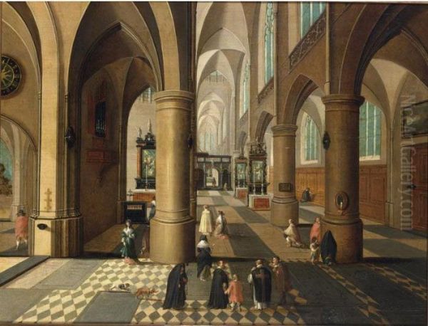 A Church Interior With Clergymen And Other Figures Oil Painting by Pieter Ii Neefs