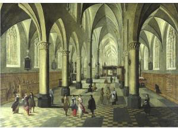 Interior Of A Cathedral With Elegant Figures In The Foreground Oil Painting by Pieter Ii Neefs