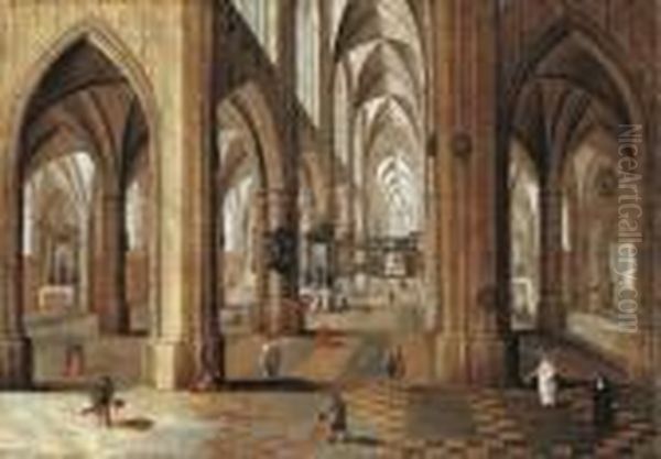 A Church Interior Oil Painting by Pieter Ii Neefs