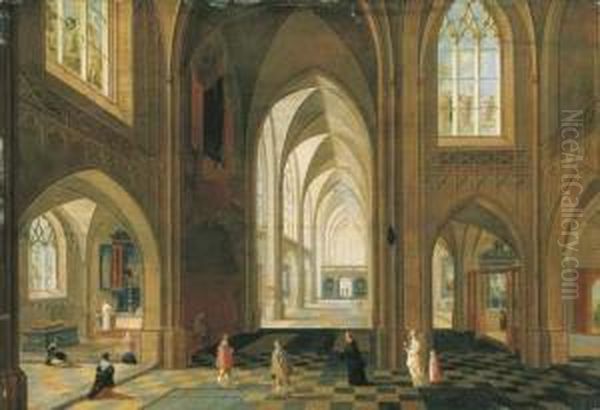 The Interior Of A Gothic Cathedral Oil Painting by Pieter Ii Neefs