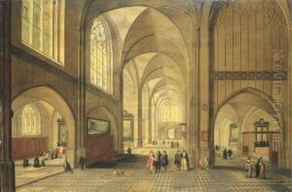 The Interior Of A Cathedral With Elegant Company Oil Painting by Pieter Ii Neefs