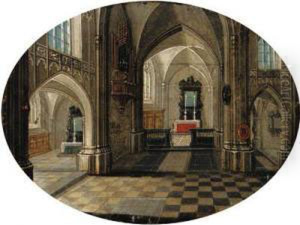 The Interior Of A Church By Day; And The Interior Of A Church Bynight Oil Painting by Pieter Ii Neefs