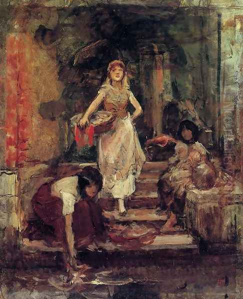 Washerwomen, Venice (Study) Oil Painting by Frank Duveneck