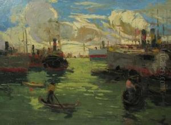 Vapoare In Port Oil Painting by Rudolf Negely