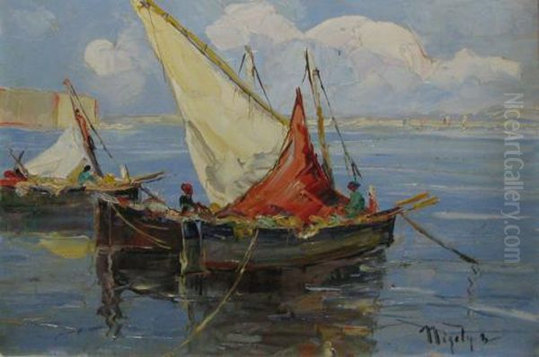 Pescari In Larg Oil Painting by Rudolf Negely