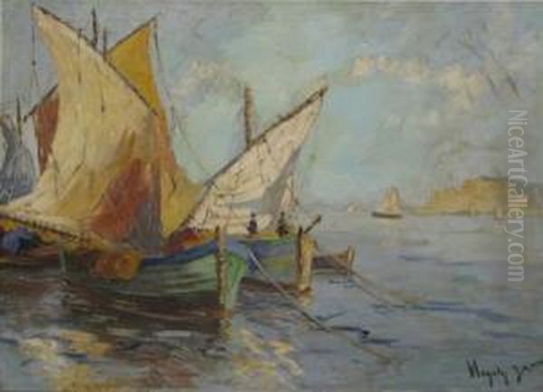 Marina Oil Painting by Rudolf Negely