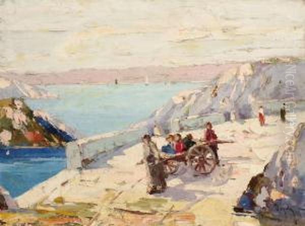 Children Playing On A Bridge On The Capri Island Oil Painting by Rudolf Negely