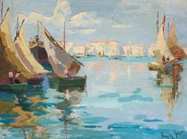 Port Oil Painting by Rudolf Negely