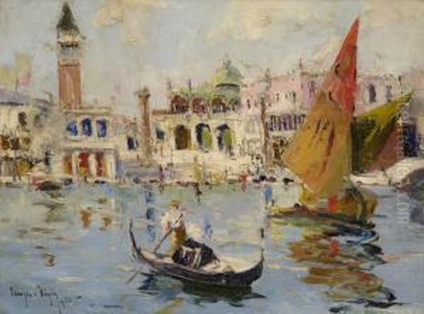 Venedig - Blick Vom Bacino Auf Die Piazzetta Oil Painting by Rudolf Negely