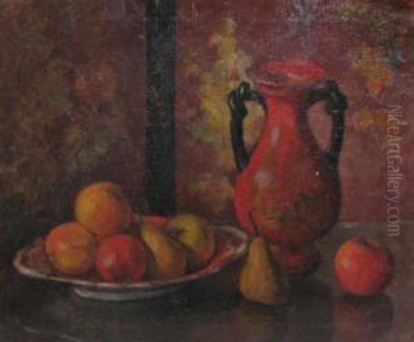 Stil Life With Fruit And Vase Oil Painting by Grigore Negosanu