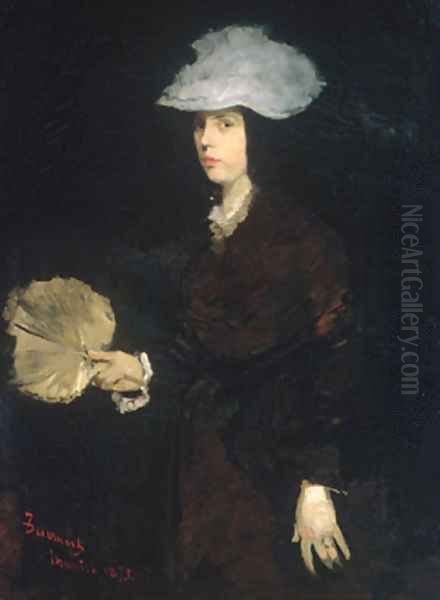 Lady with Fan 1873 Oil Painting by Frank Duveneck