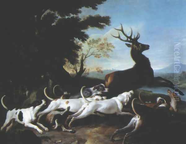 Stag Driven from Cover Oil Painting by Alexandre-Francois Desportes