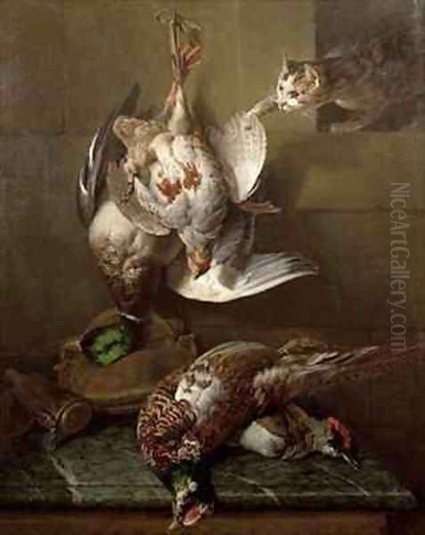 A Cat Attacking Dead Game Oil Painting by Alexandre-Francois Desportes