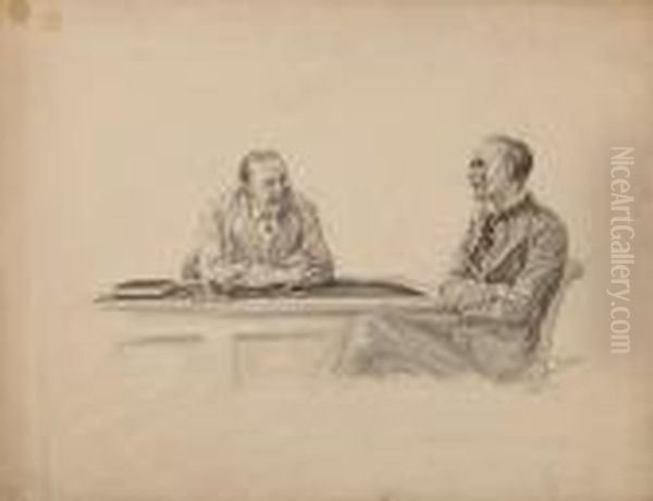 Two Gentleman Chatting In An Office Oil Painting by John Neill