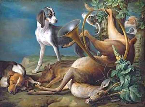 Still Life of Dead Game with Hounds Oil Painting by Alexandre-Francois Desportes