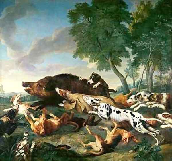 Wild Boar Hunt Oil Painting by Alexandre-Francois Desportes