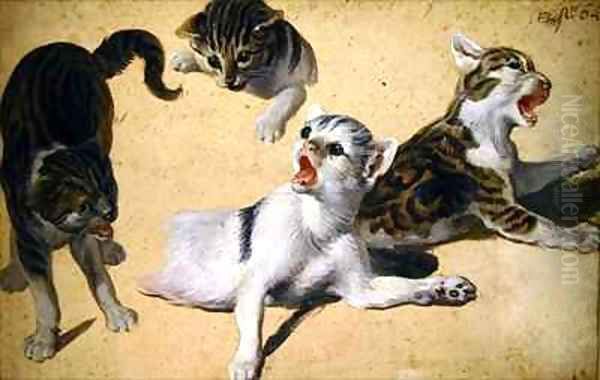 Four Studies of Kittens Oil Painting by Alexandre-Francois Desportes