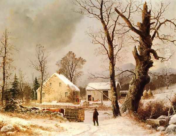 Winter Scene in New England Oil Painting by George Henry Durrie