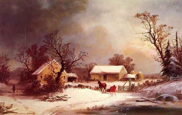 Winter-time on the Farm Oil Painting by George Henry Durrie