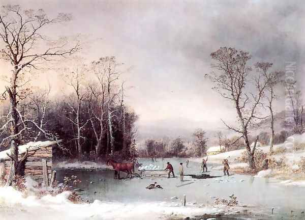 Winter in the Country, Getting ice Oil Painting by George Henry Durrie