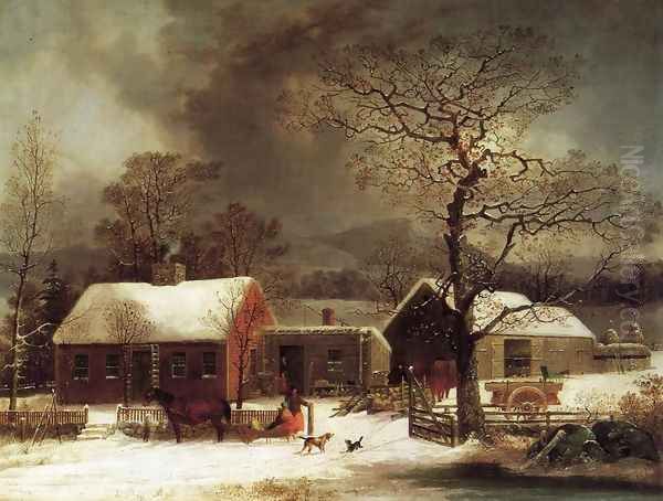 Winter Scene in New Haven Oil Painting by George Henry Durrie