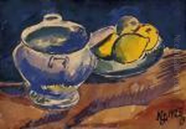 Still Life With Lemons Ii. Oil Painting by Jozsef Nemes Lamperth