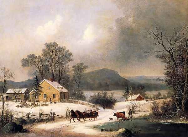 A Sleigh Ride in the Snow Oil Painting by George Henry Durrie